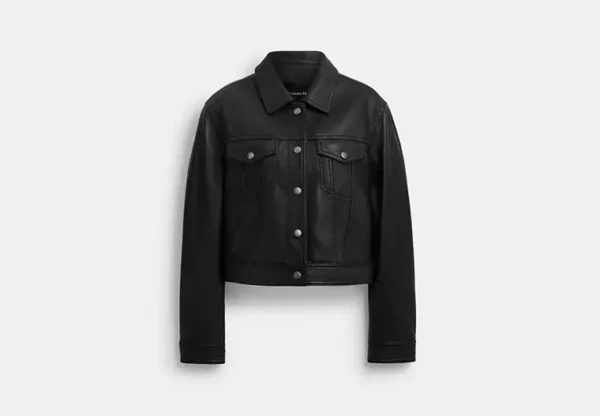 shrunken leather trucker jacket