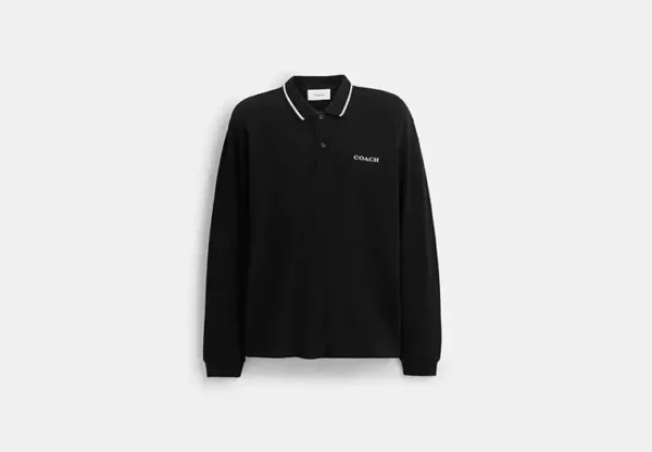 signature trim long sleeve polo in regenerative cotton