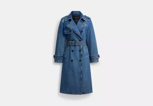 denim long trench coat