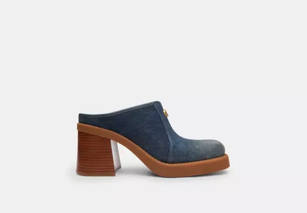 sculpted c heeled mule in loved denim