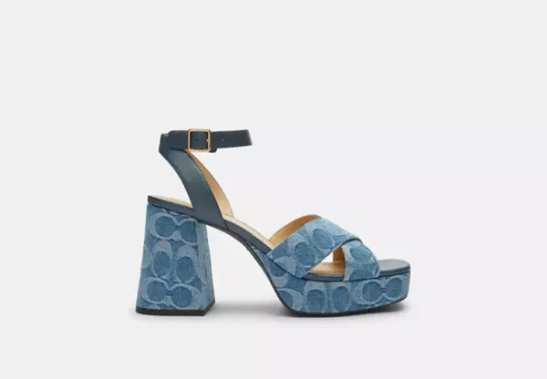 block heel sandal in signature denim