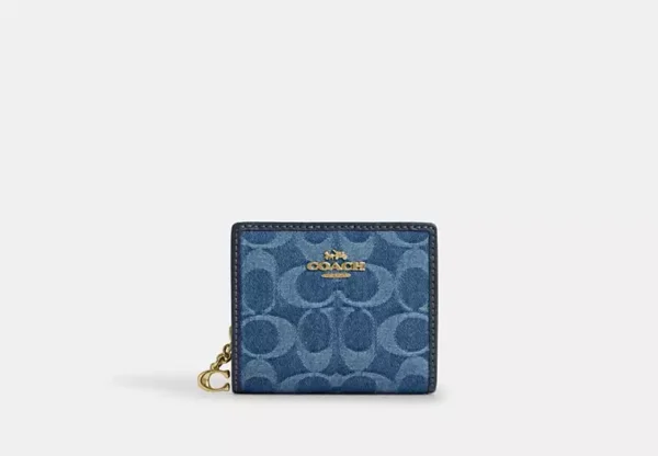snap wallet in signature denim