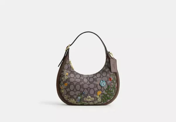 emily shoulder bag in signature jacquard with floral embroidery