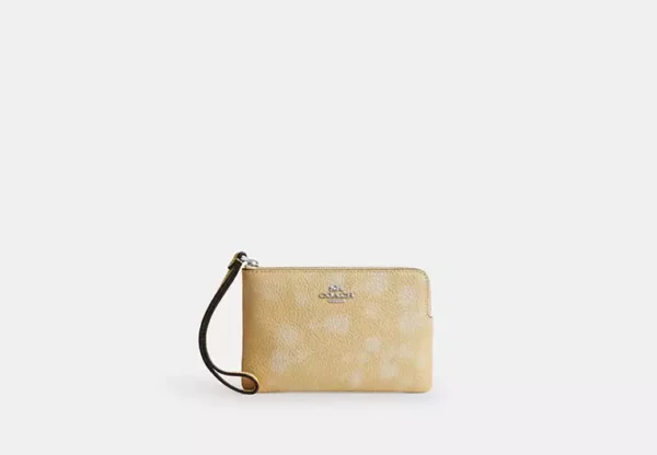 corner zip wristlet with floral print
